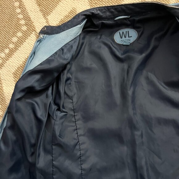 Wilson's Leather : Powder Blue Moto Jacket w/ Navy Trim - Picture 3 of 6